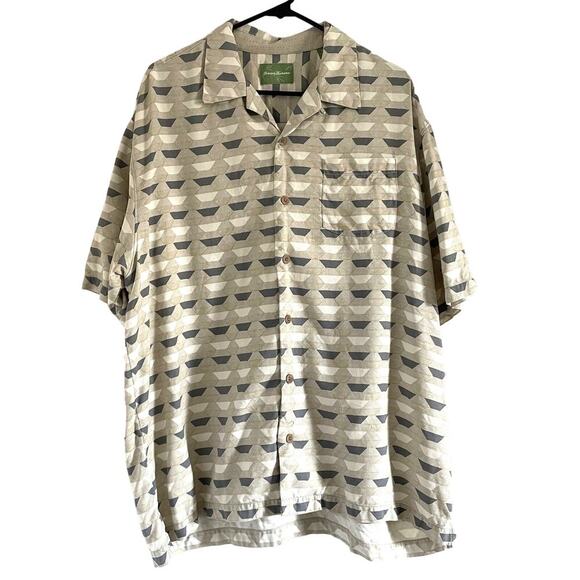 Tommy Bahama 100% Silk Men's Aloha Style Dress Shirt / Light Gray/ Size XL - Picture 1 of 9